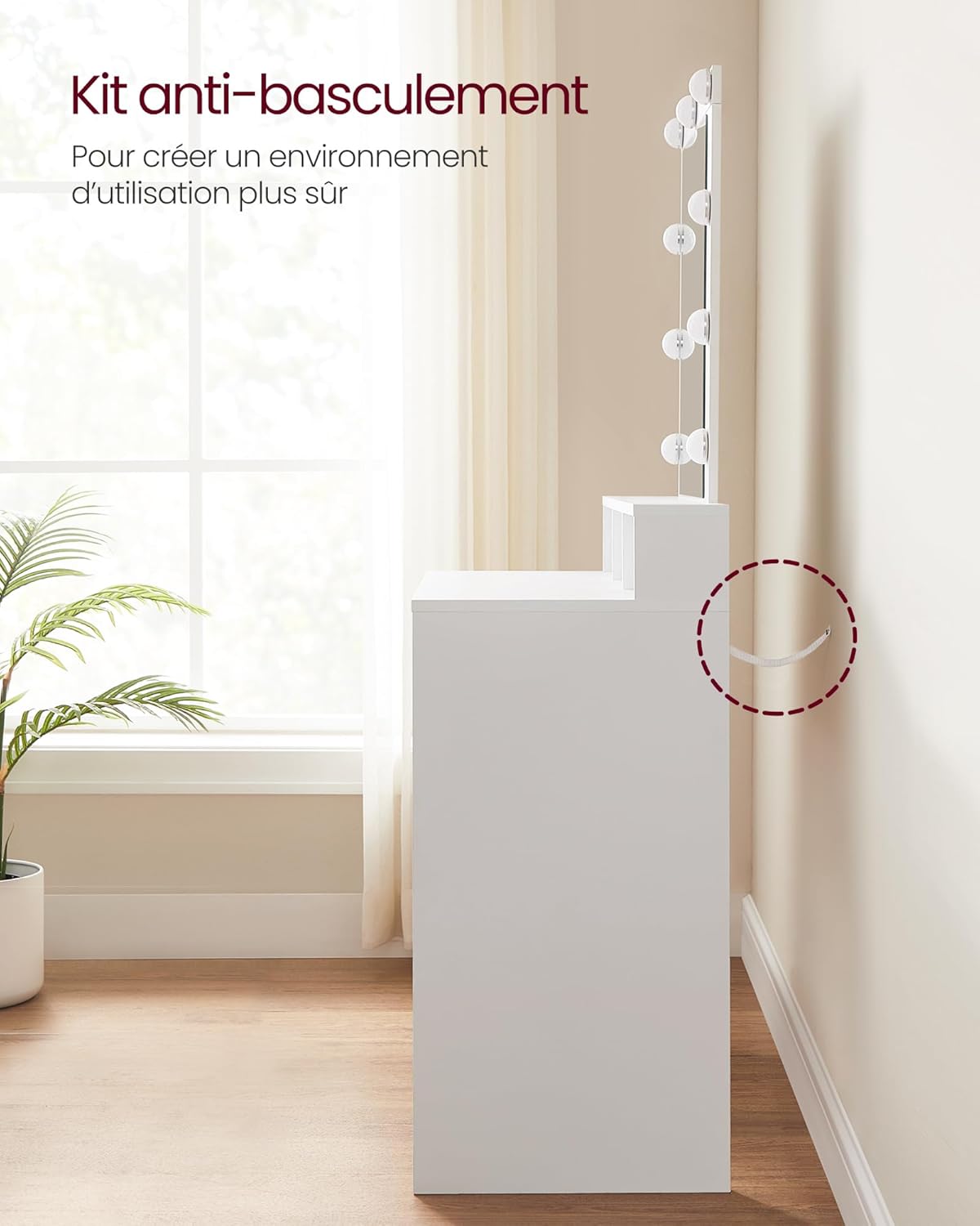 VASAGLE - Kailyn Collection - coiffeuse LED, 2 tiroirs, 3 compartiments, style moderne, blanc - RDT114WB01