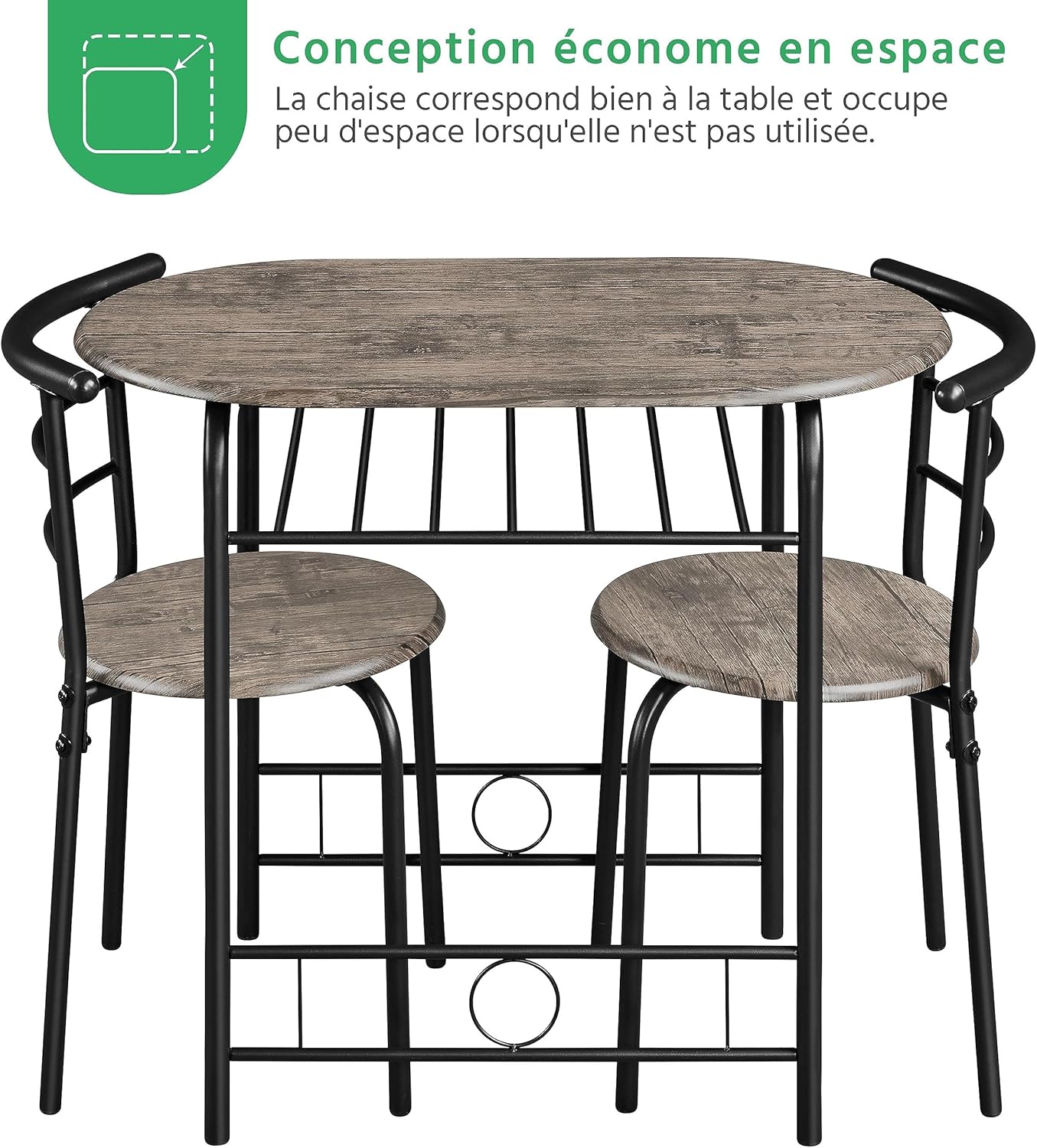 Yaheetech - Table ronde + 2 chaises - 90x53x75,5 cm - Bois métal compact