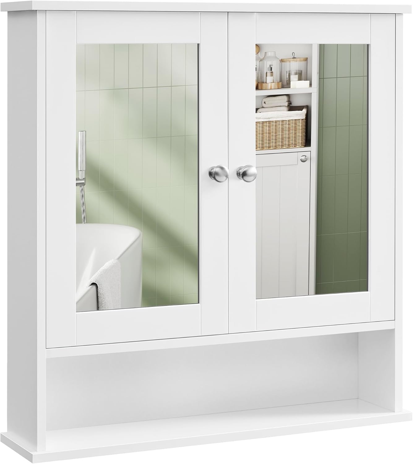VASAGLE - armoire murale salle de bain - 15x65x75 cm - 2 portes miroir, étagère réglable LHC012W01