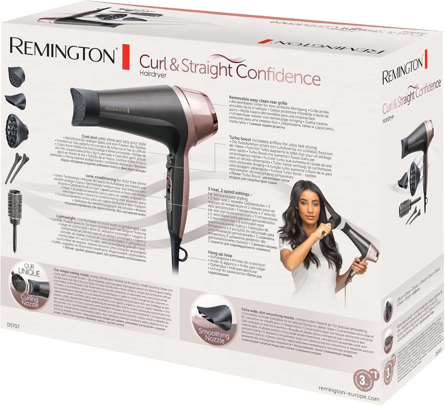 Remington - Sèche-cheveux Curl&Straight - 2200W - 3 températures, 2 vitesses, accessoires - D5707