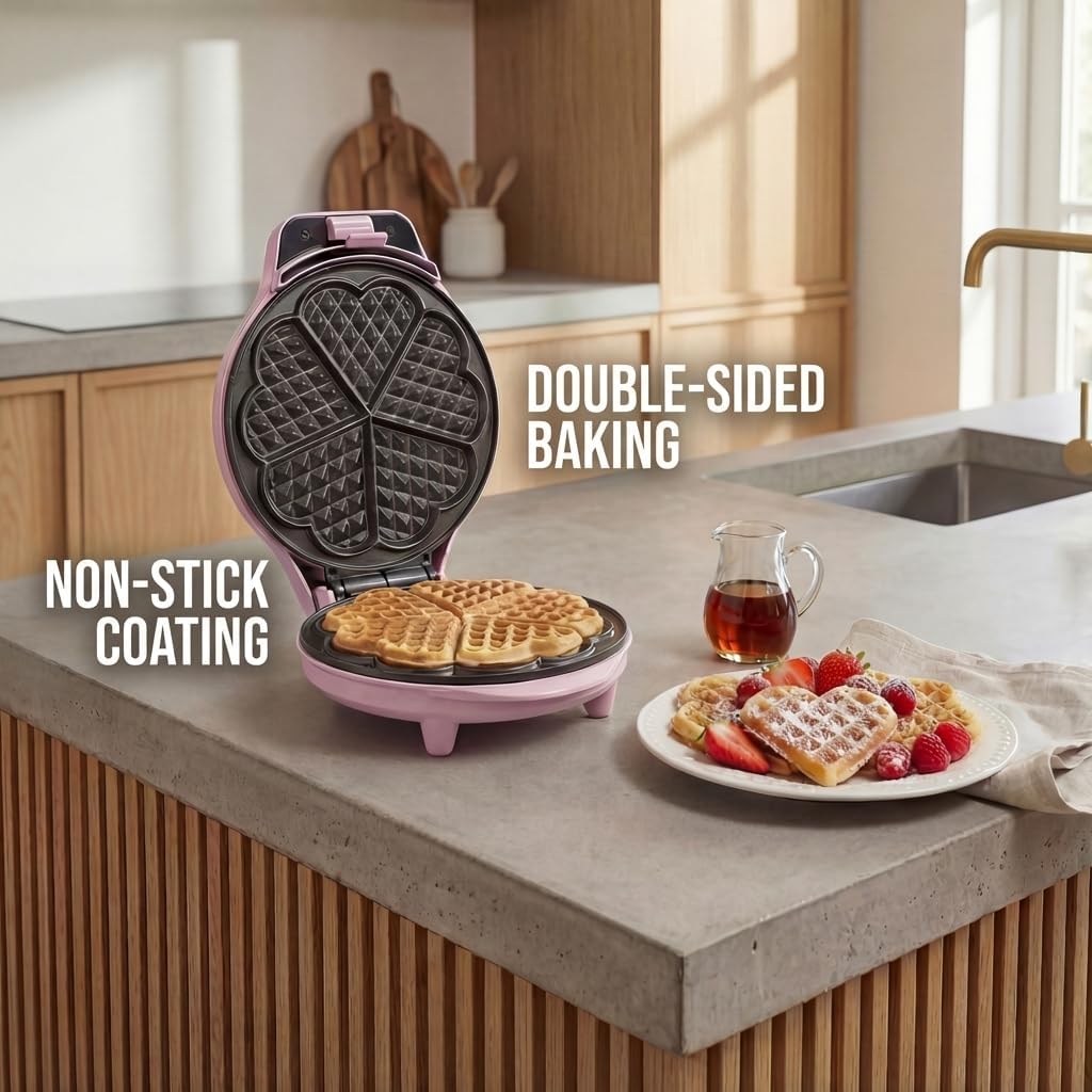 Bestron - Gaufrier rétro cœur - 700W - revêtement anti-adhésif, rose