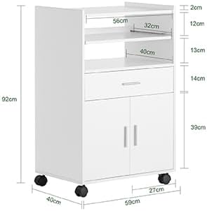 SoBuy - Chariot cuisine Extensible - 92x59x40cm - Blanc, rangement, FSB09-W