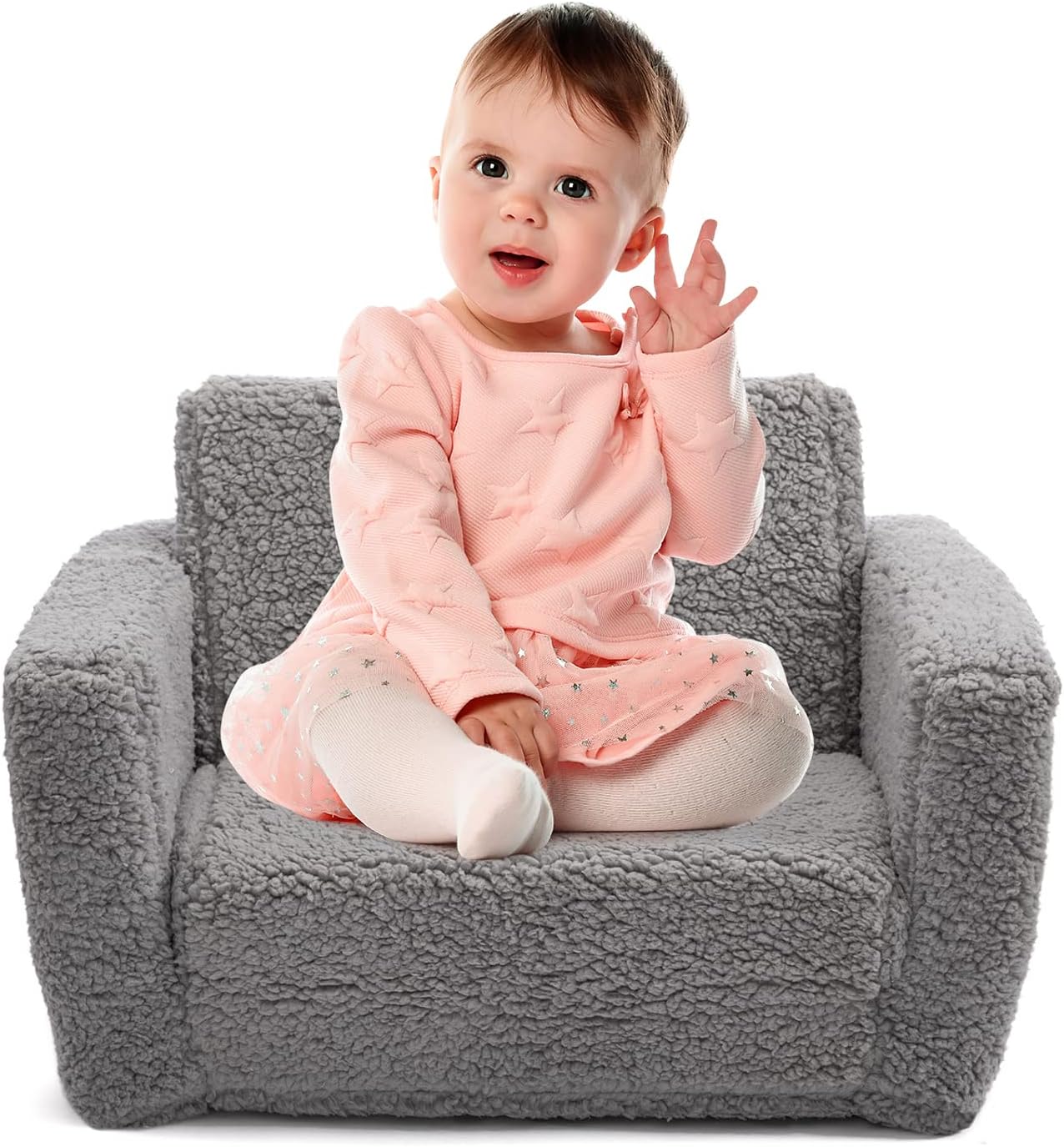 BEJOY - fauteuil enfant convertible 2-en-1, tissu Sherpa, gris, confortable