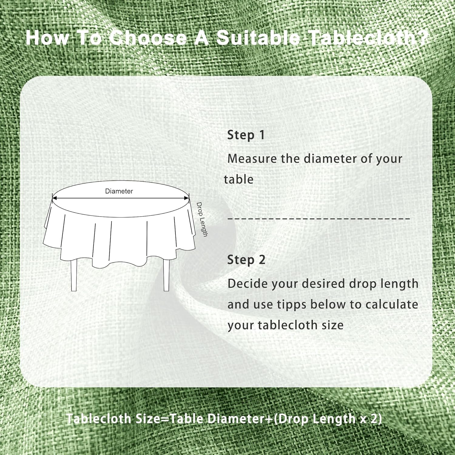 DWCN - effet lin, vert clair - 160 cm rond - imperméable, anti-taches