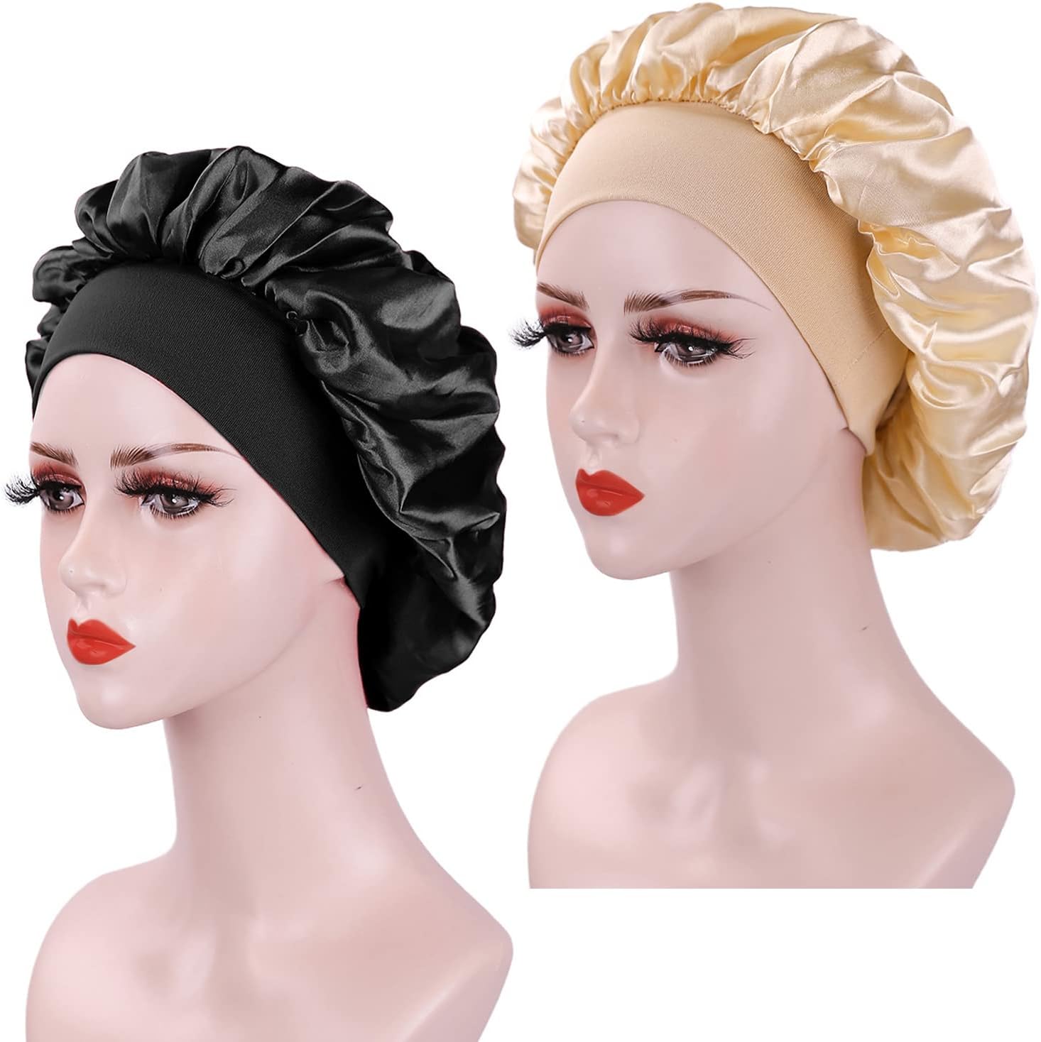 Bonnet satin femme - lot de 2 - protection nuit cheveux, réglable