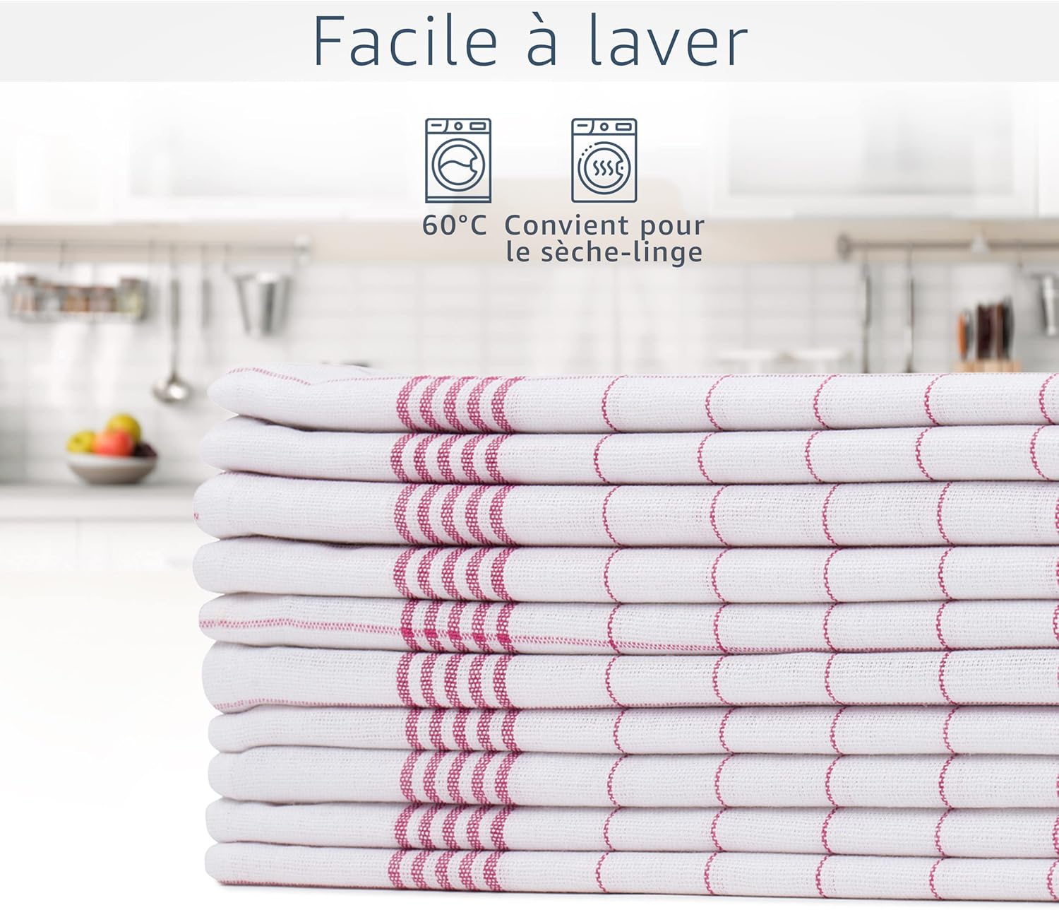 Amago - torchons (lot de 10), 50x70cm - rouge, coton absorbant