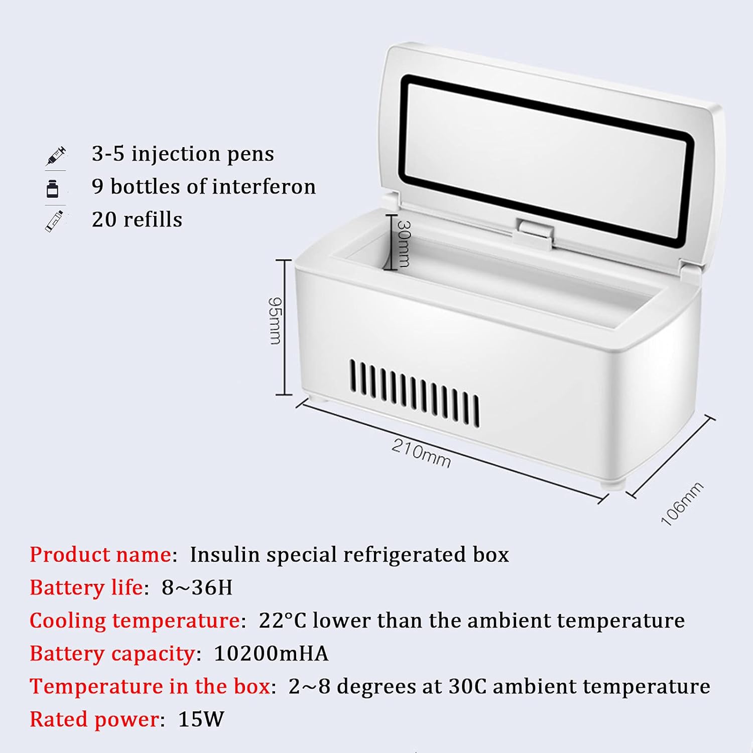 Mini réfrigérateur portable USB, écran LCD, 2-8°C, B-Dualbattery