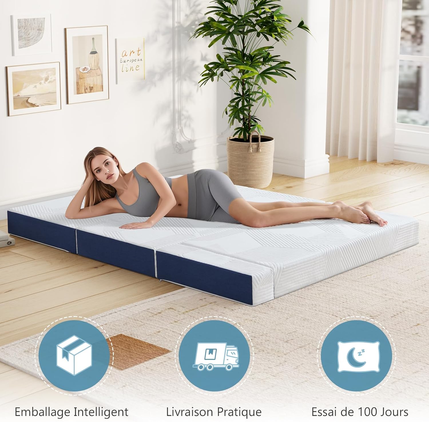 Matelas pliable - 120x190x10 cm - mousse mémoire, housse lavable, sac transport