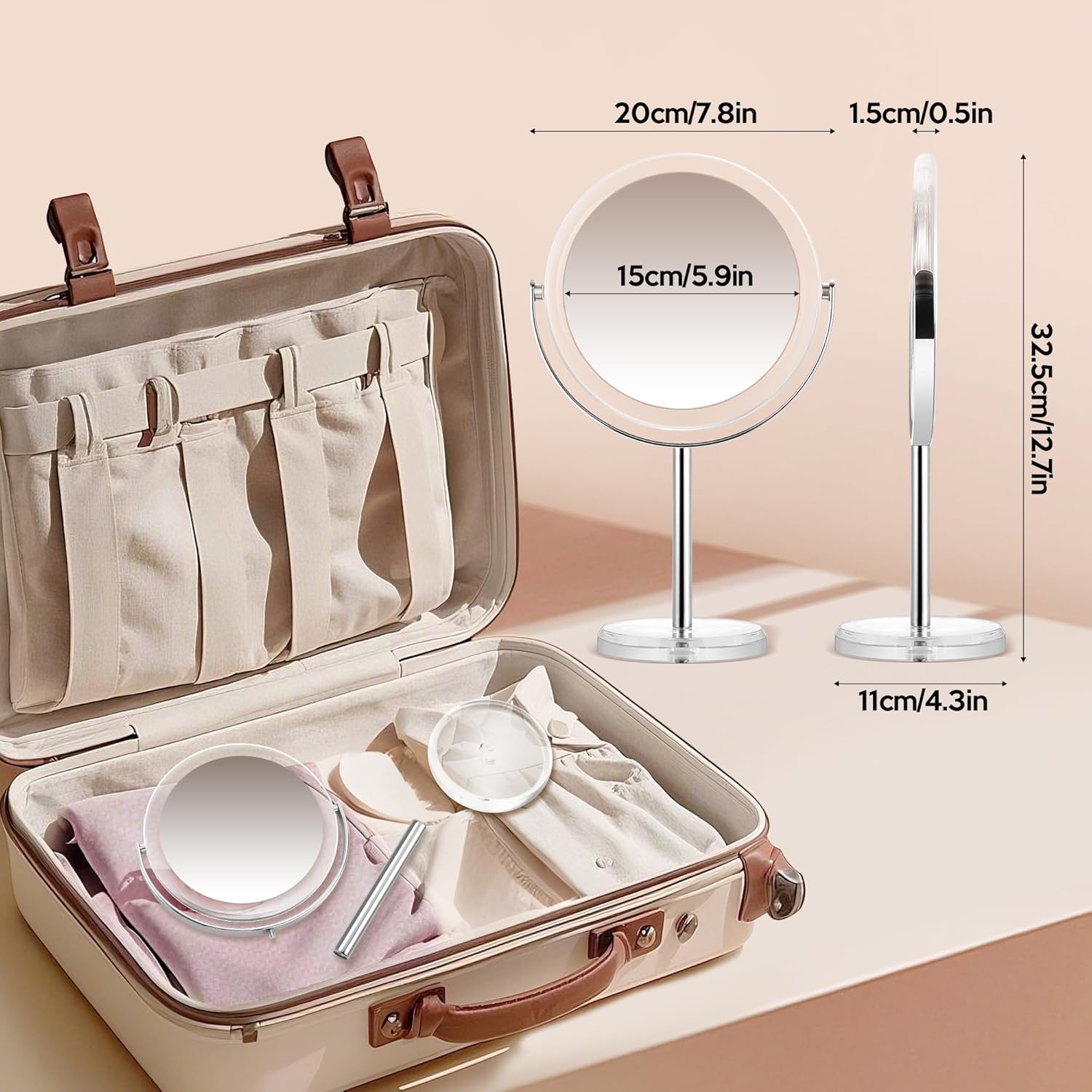Miroir de maquillage double face, grossissement 30x/1x, sur pied, idéal chambre et salle de bain