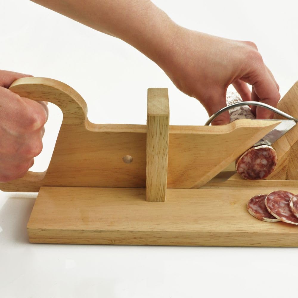 CÉCOA - trancheuse à saucisson Bois de Hêtre 28x16x12cm - lame inox, découpe précise
