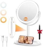 Auxmir Miroir de Maquillage Éclairé 30X/1X avec 3 Couleurs, LED à Intensité Variable, Mirroir Cos...