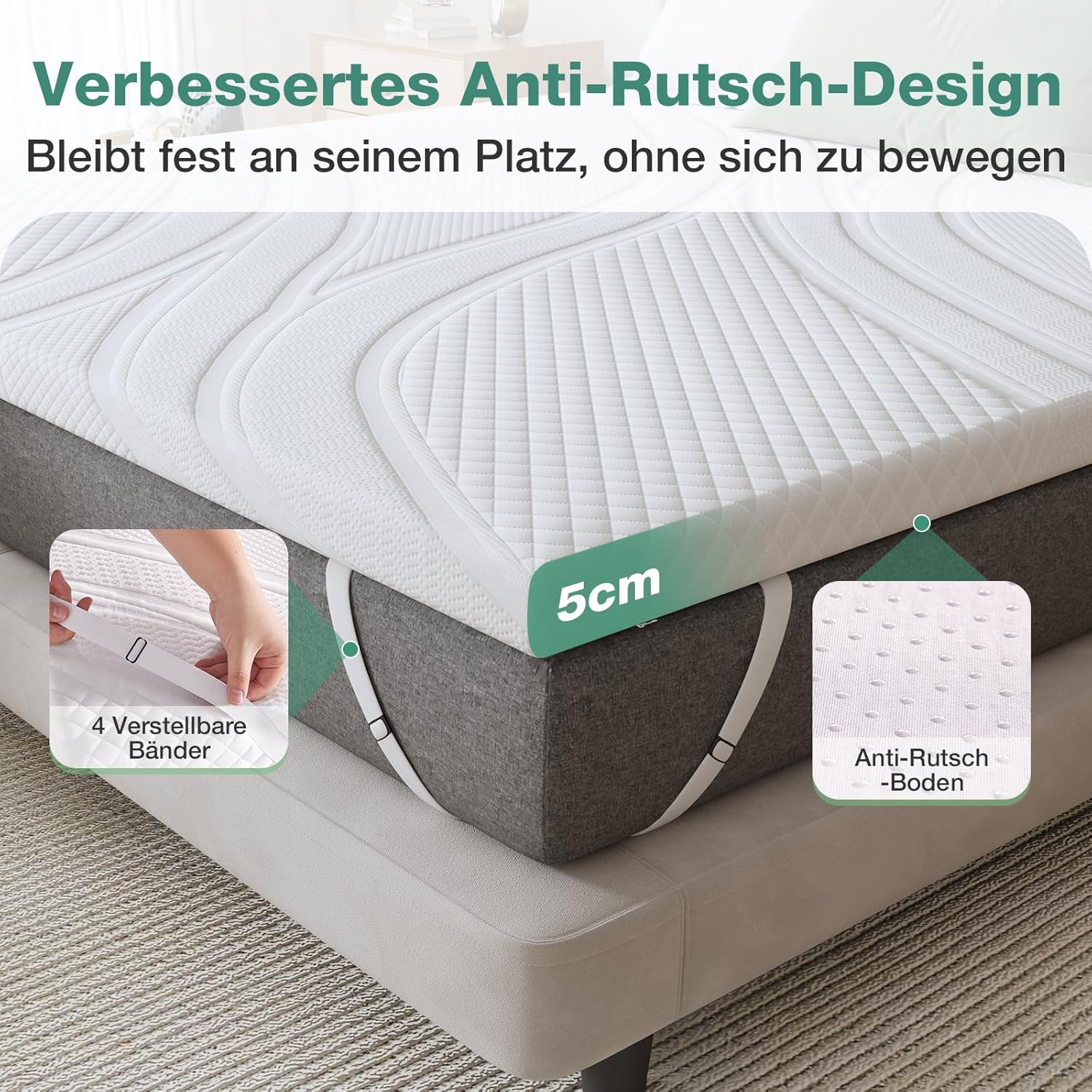 Novilla - Surmatelas Gel Série - 140x200 cm - Mousse mémoire, doux, antidérapant, lavable