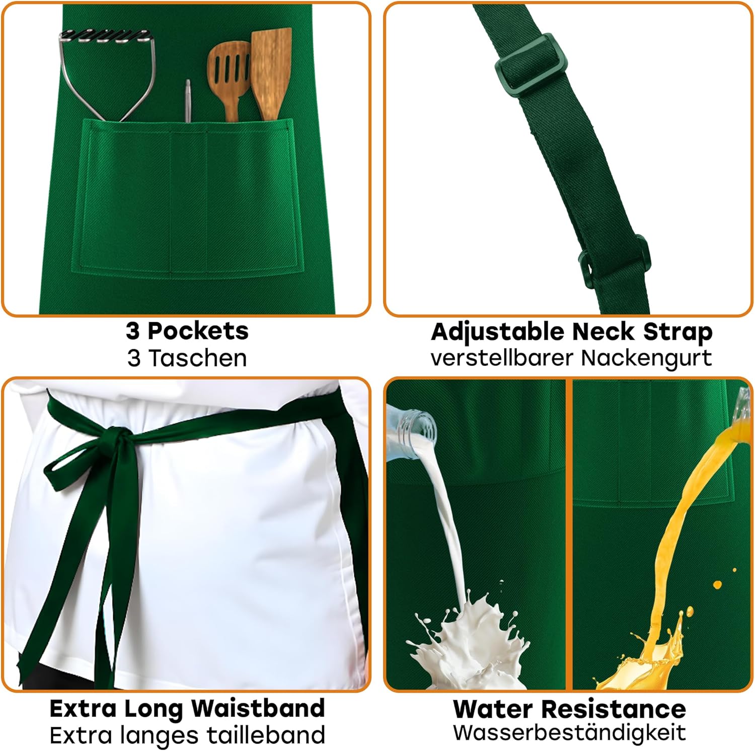 LEFUNDA - Tablier étanche 3 poches réglable - longues lanières, professionnel, mixte