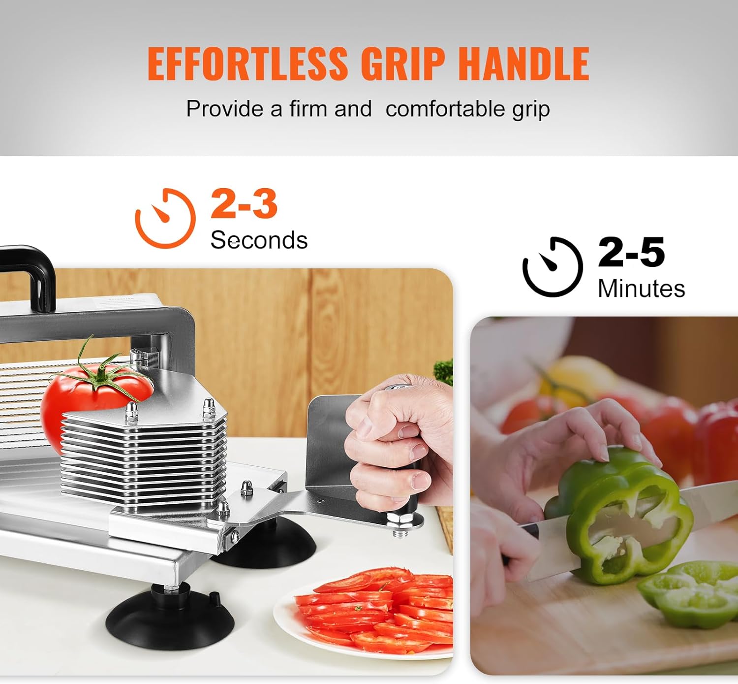 VEVOR - trancheuse à tomates manuelle - 4,8/6,35/9,5 mm - inox, pieds antidérapants
