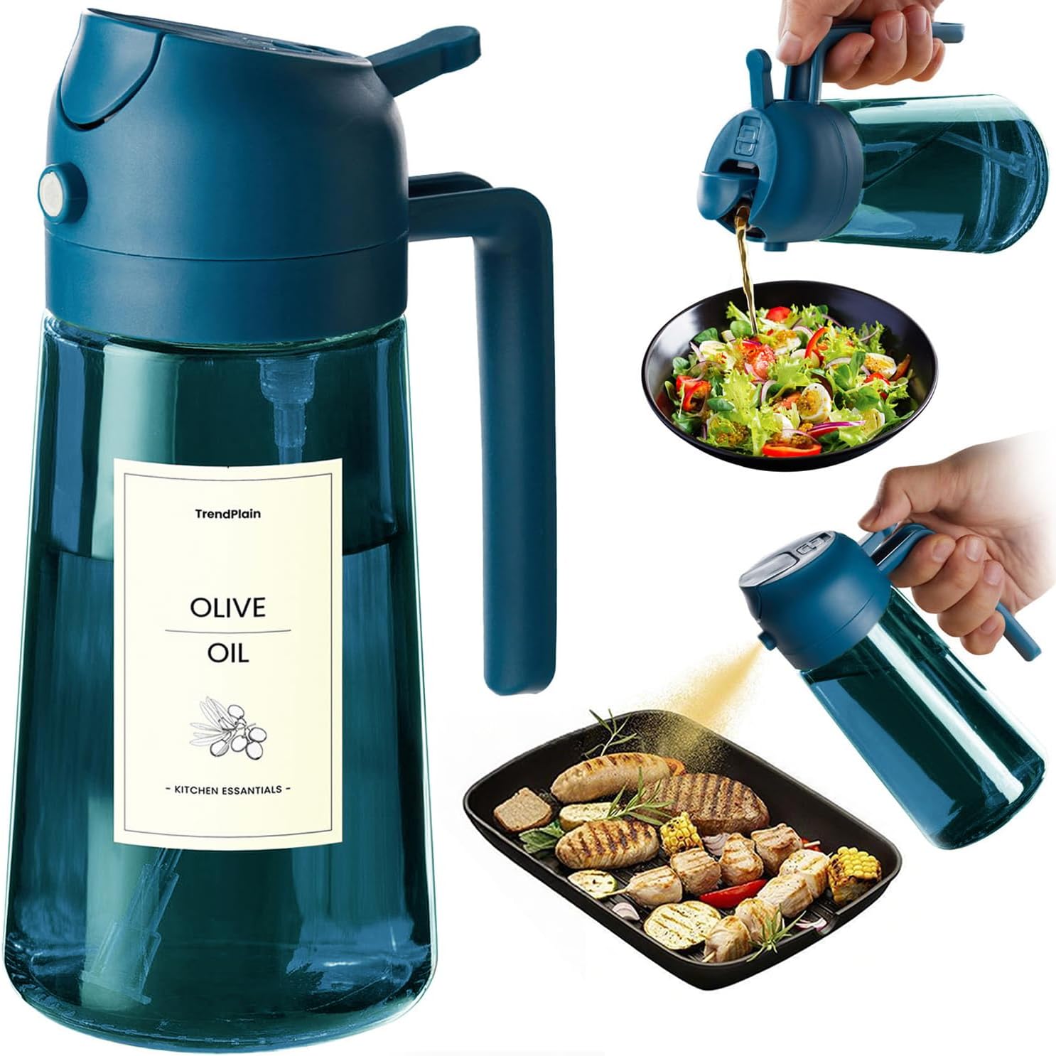 TrendPlain - Spray Huile Cuisine 470ml - vaporisateur 2-en-1, bleu