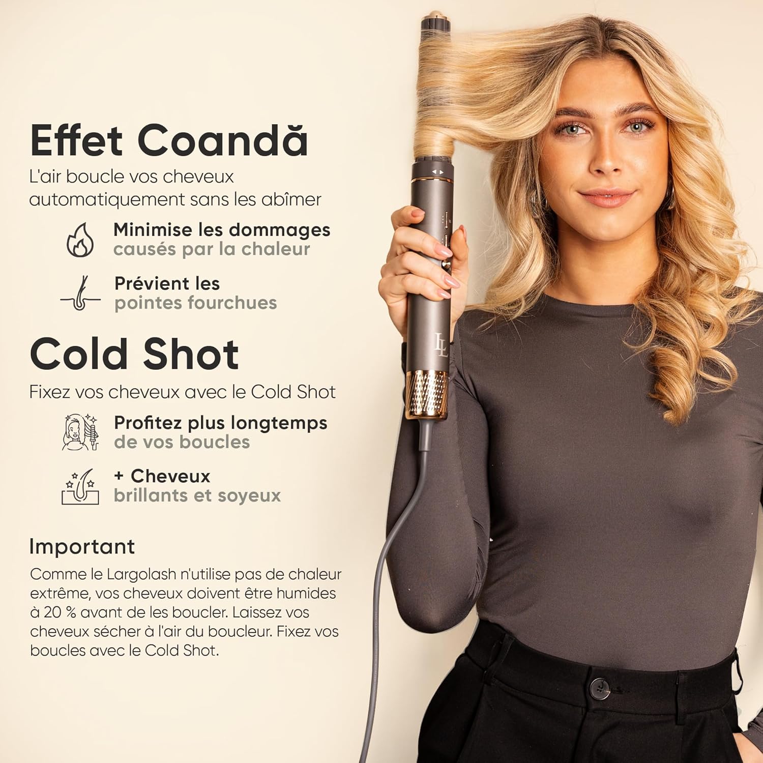 Brosse soufflante - Air Styler luxe - séchage rapide, boucleur, volumateur, lisseur - 135000 RPM