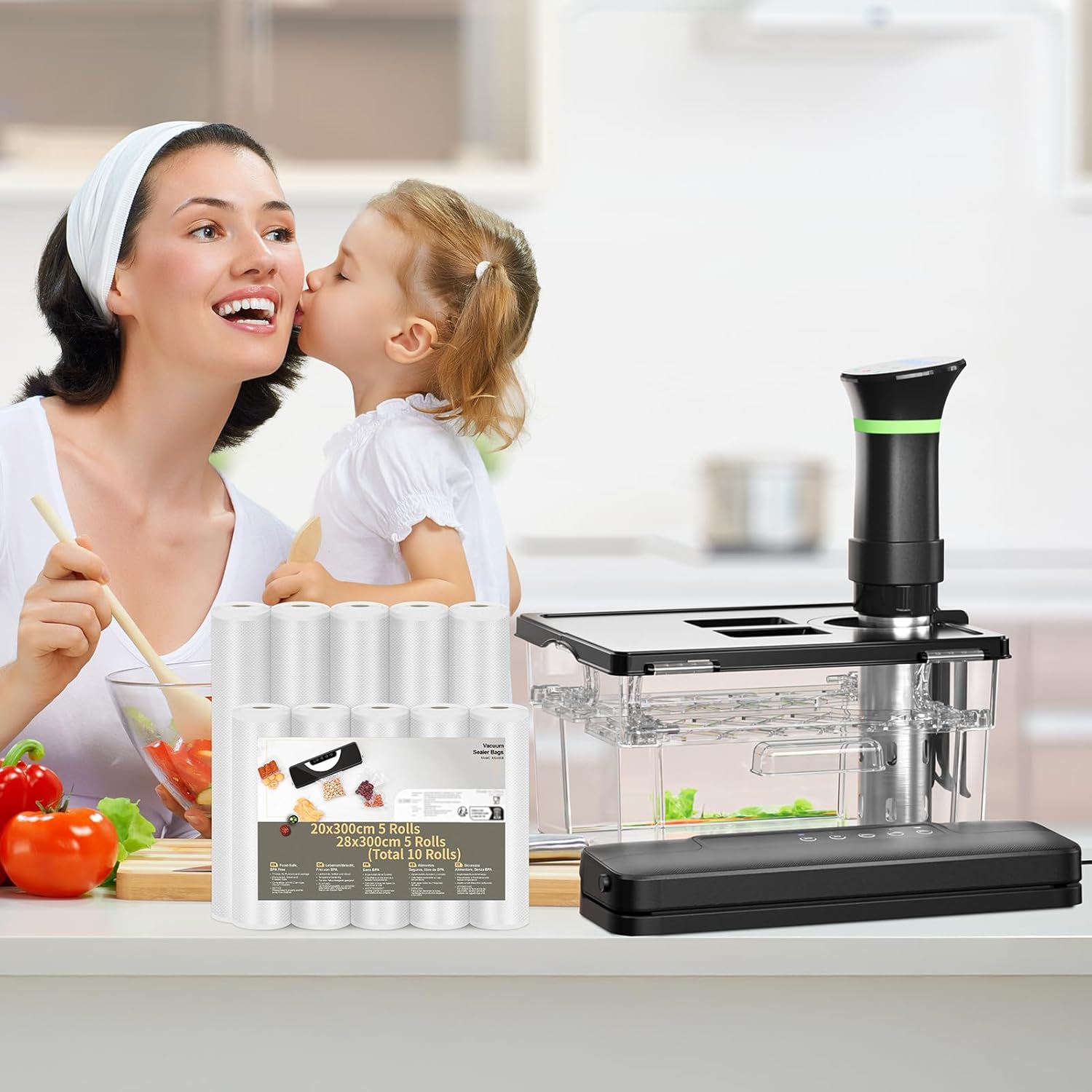 Rouleau sous vide alimentaire - lot de 10 - 28x300cm & 20x300cm - sans BPA, compatible machines sous vide