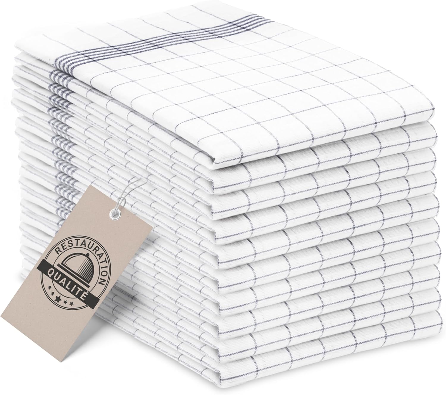 ZOLLNER - Set torchons cuisine - 50x70 cm - coton gris à carreaux