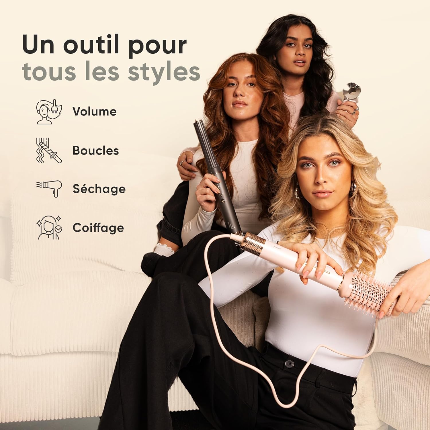 Brosse soufflante - luxe blanc argent - 135000 RPM - séchage rapide, ionique, auto-wrap, volumateur, lisseur