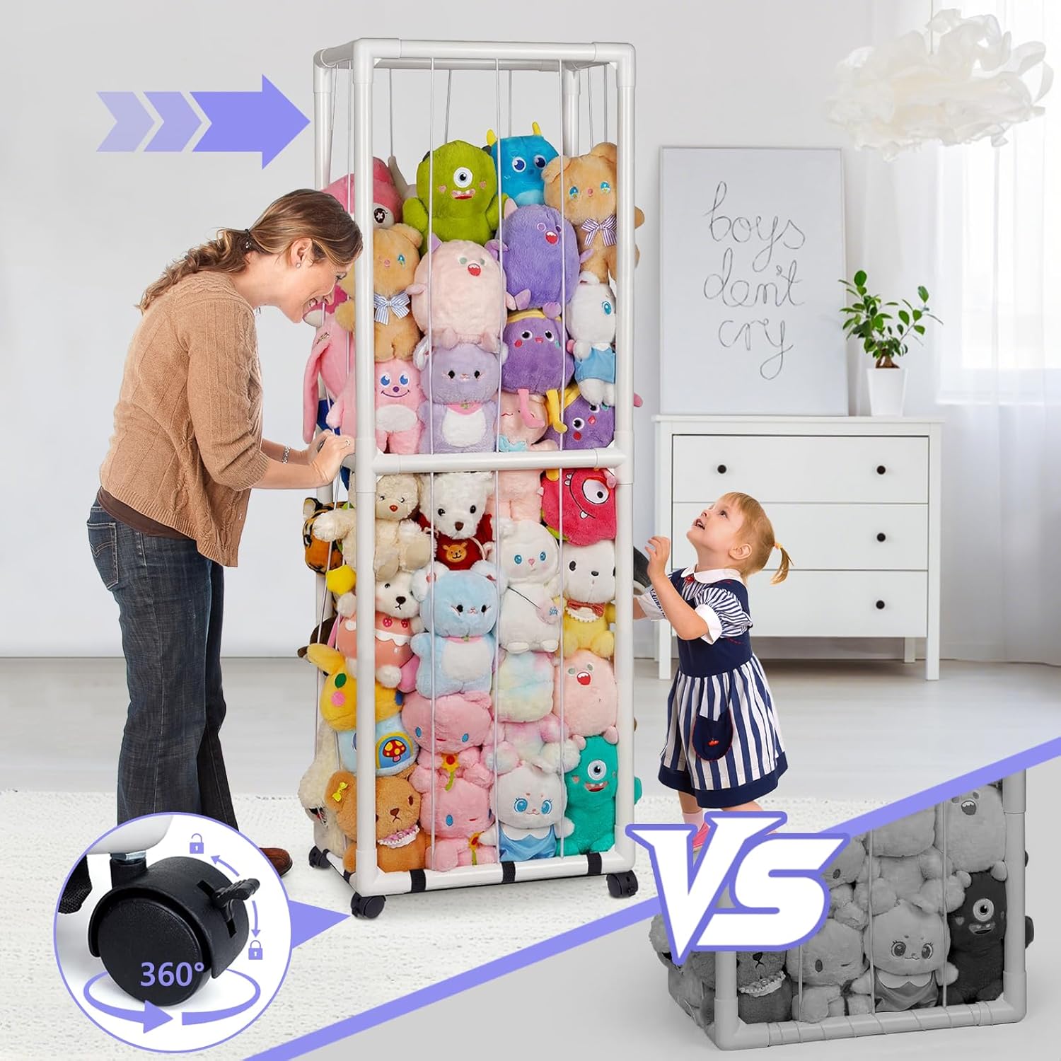 Rangement peluche - coffre à jouets roulettes grande capacité - adapté chambre et salon