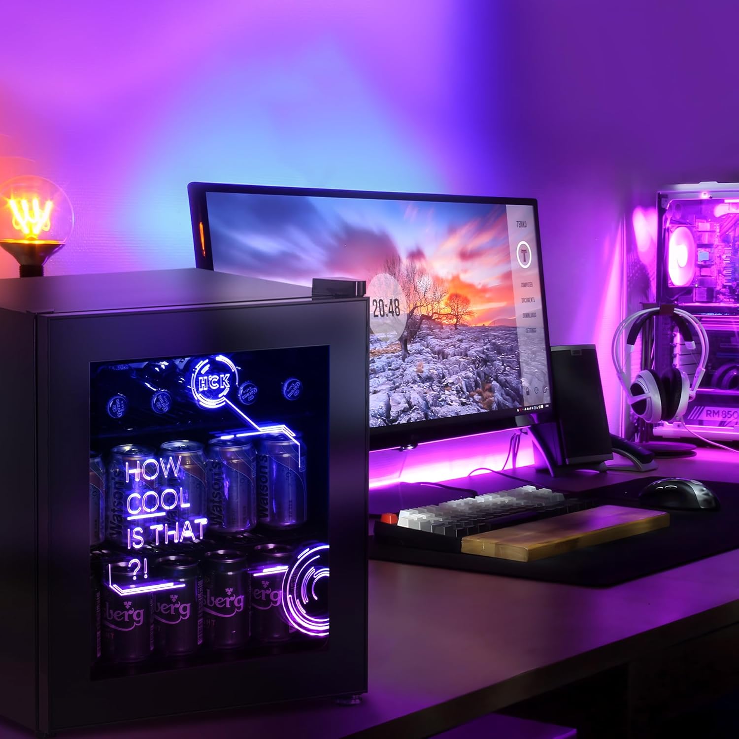 HCK - Mini Frigo Cyberpunk - 48L - Éclairage LED, 0-15°C, silencieux