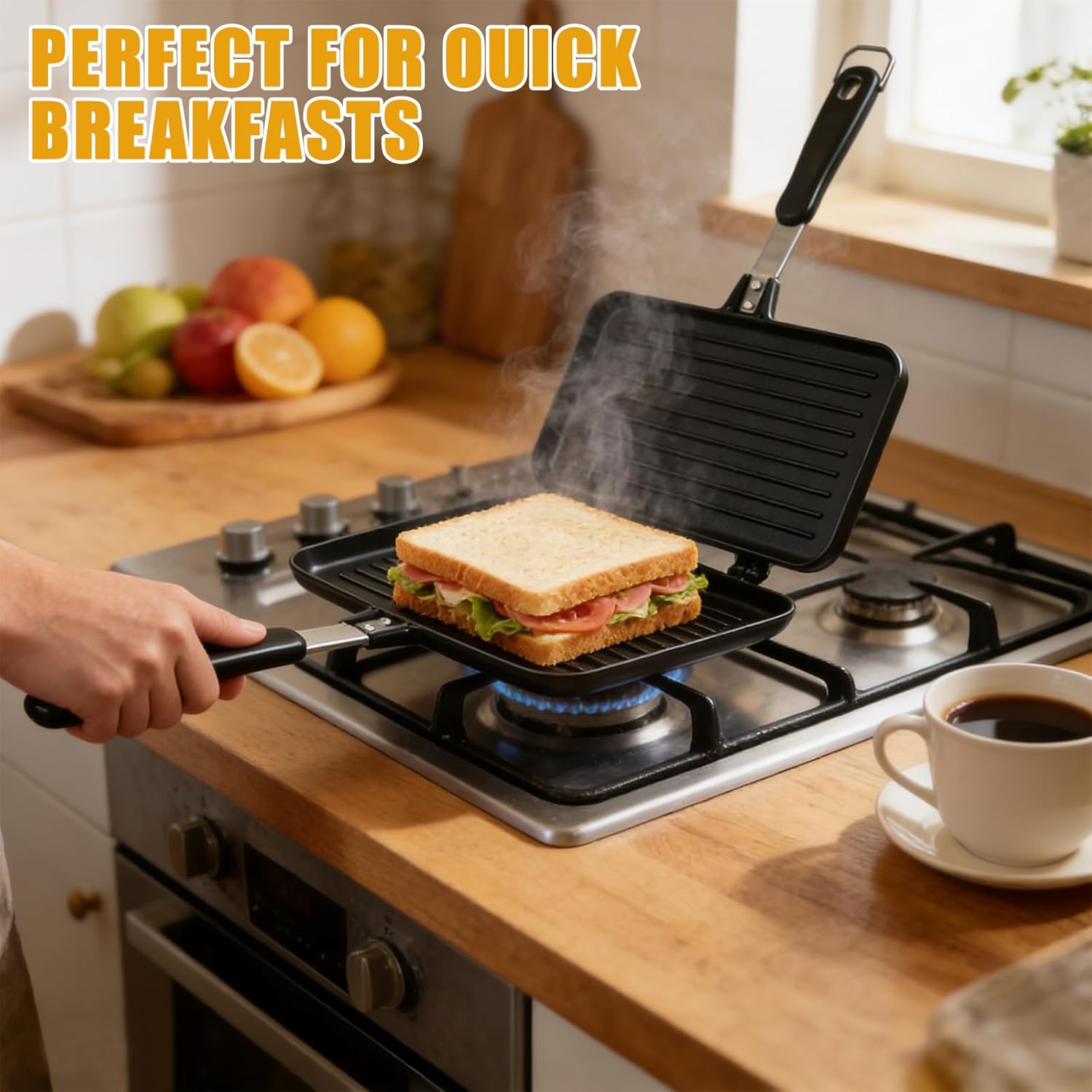 Appareil à croque-monsieur double face aluminium antiadhésif 22x15cm, parfait pour sandwichs, gaufres, toasts, cuisine c