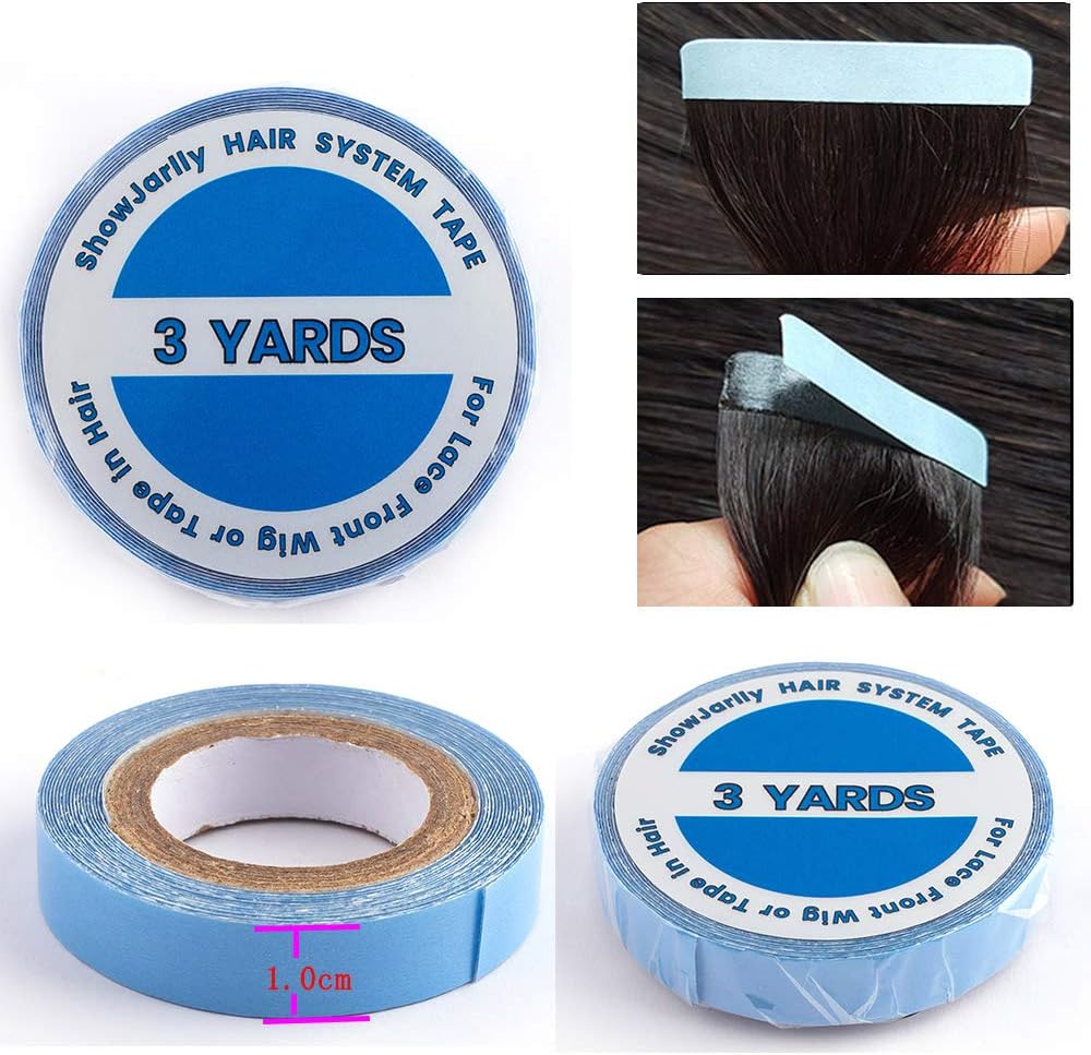 ShowJarlly - ruban adhésif double lace bleu - 1cm x 3 yards - fixation forte lace front