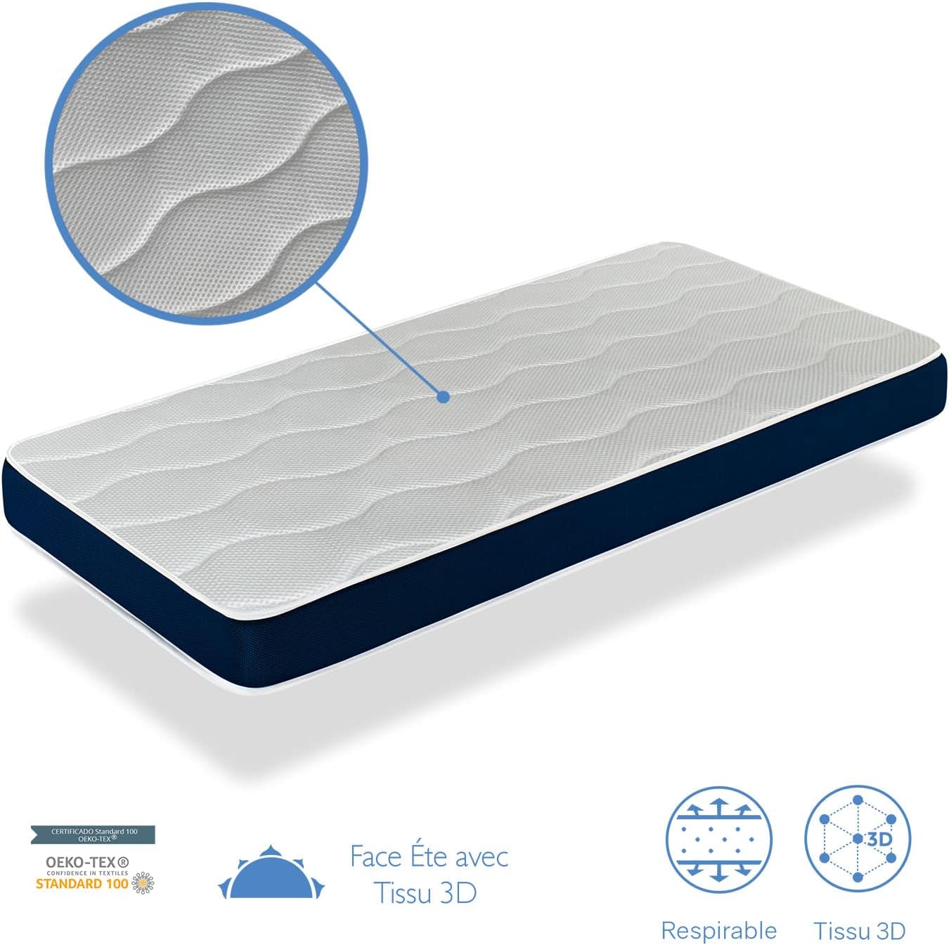 Dormissimo - Baby Bleu - 67x137 cm - matelas bébé respirant 14 cm