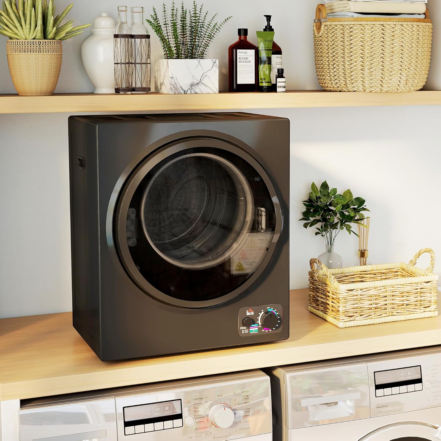 HOMCOM - sèche-linge portable 2,5kg - 850W, 4 modes, inox, mural