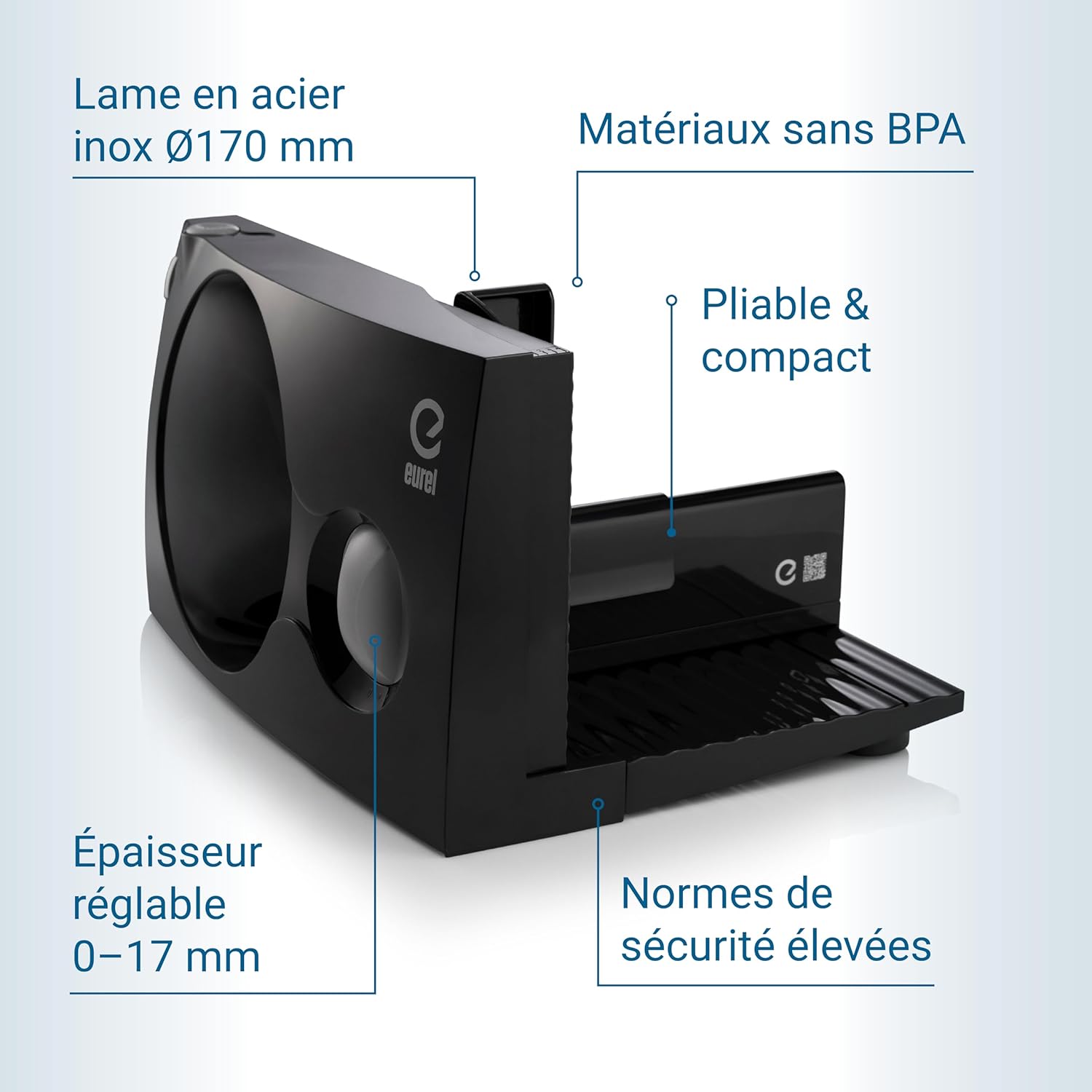 EUREL - trancheuse électrique pliable 170mm, lame inox, 0-17mm, 100W - RS42