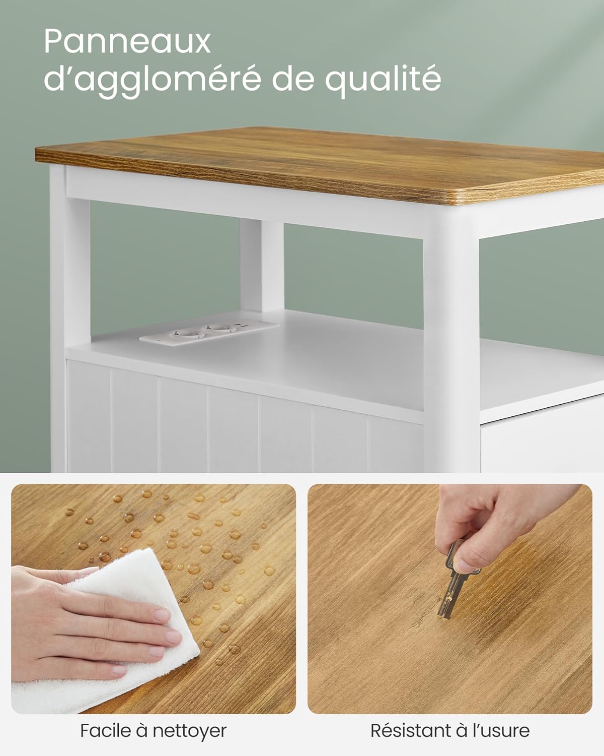 VASAGLE - Table d’appoint série LET - 2 tiroirs, multiprise, rangement compact - LET327W14