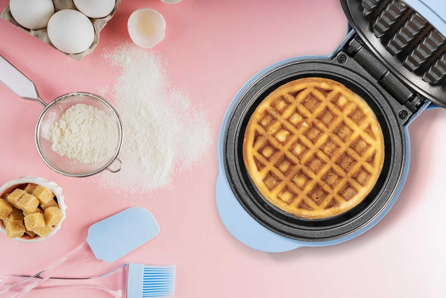 Bestron - Mini gaufrier rétro bleu - compact - revêtement anti-adhésif