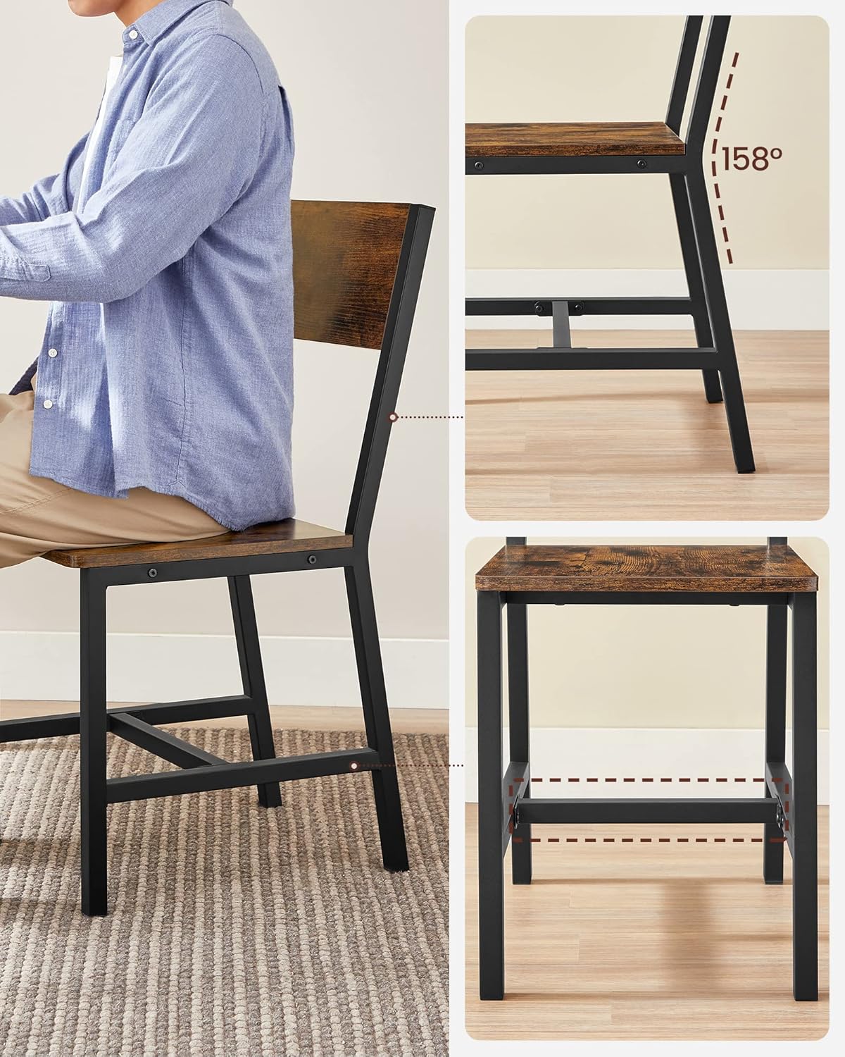 VASAGLE - chaise salle à manger lot de 4 - acier, style industriel, LDC093K02