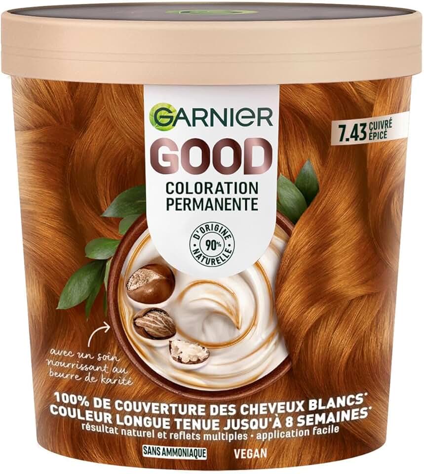 Garnier - Coloration Good - 7.43 - sans ammoniaque, 90% naturel, couvre 100% cheveux blancs