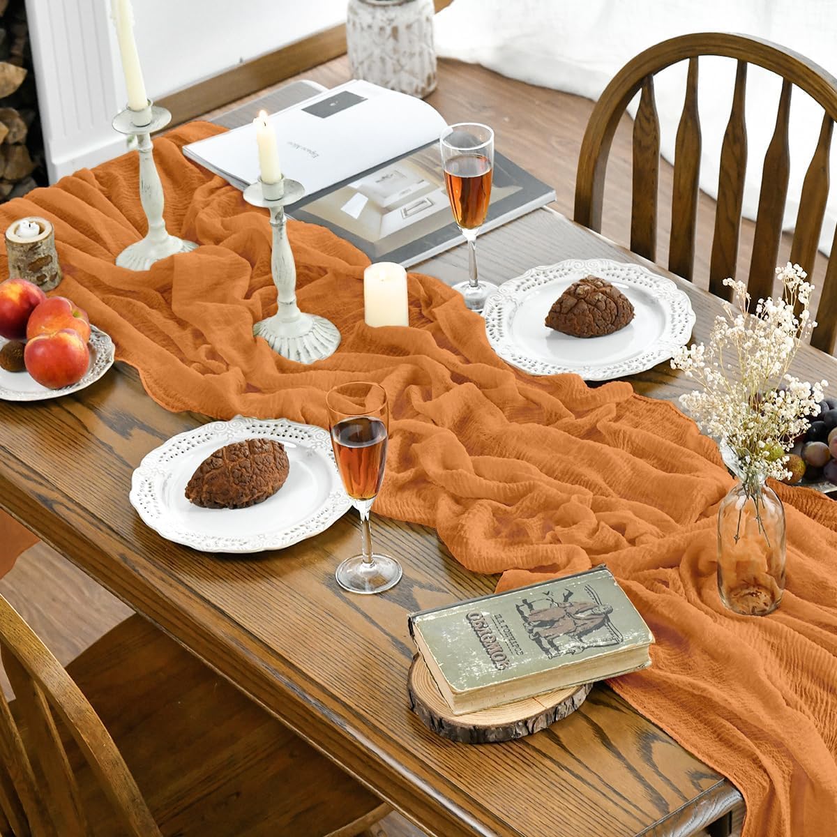 Artoid Mode - chemins de table bohème - 300 cm - mousseline orange, idéale événements