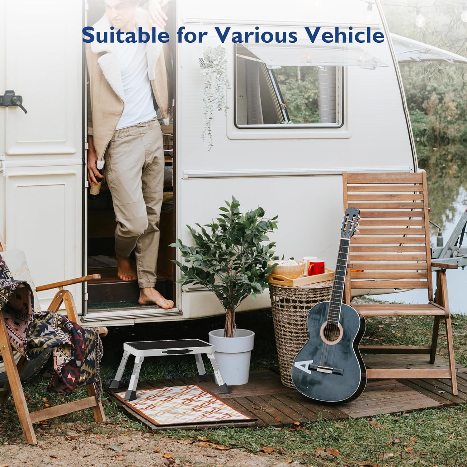 BONTEC - Marchepied pliable 3 marches, 150 kg, antidérapant, compact