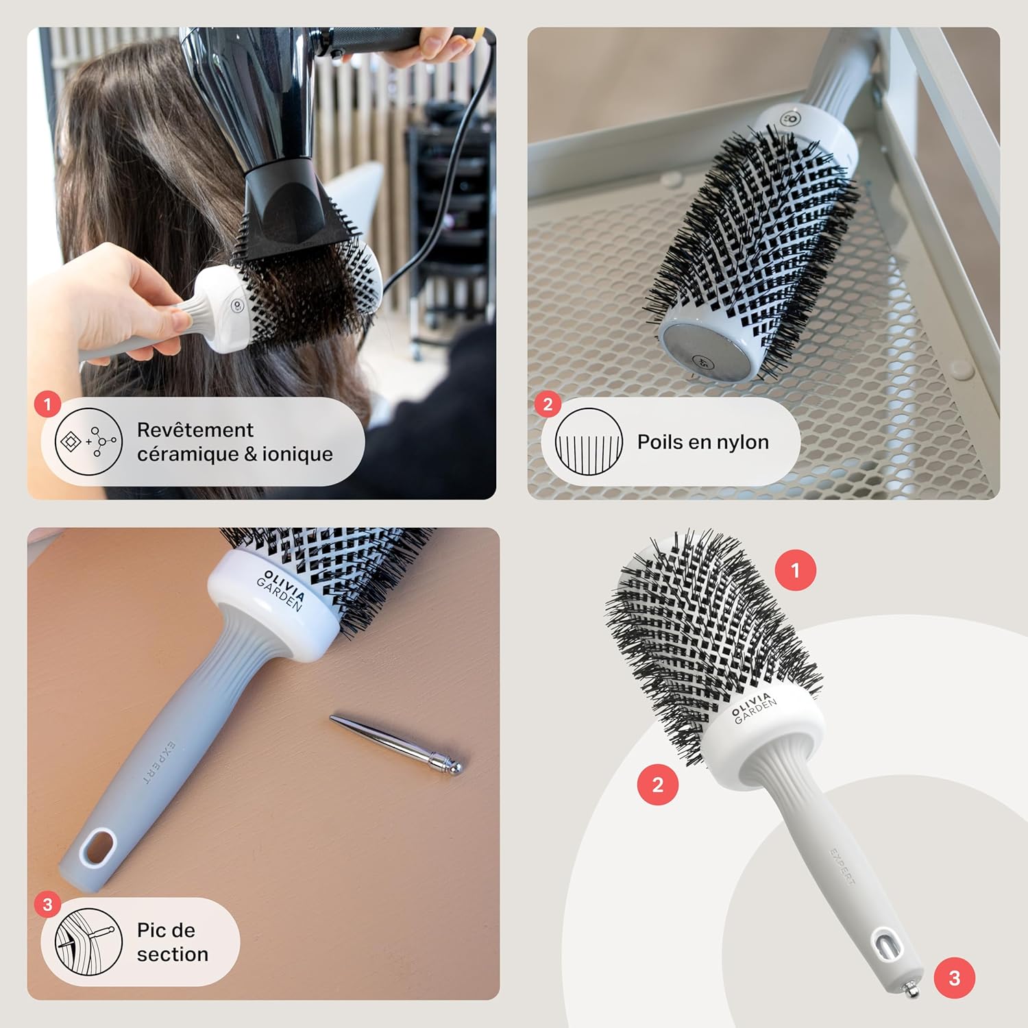 Olivia Garden - Expert Blowout Shine - brosse ronde céramique antistatique, effet brillant et sans frisottis