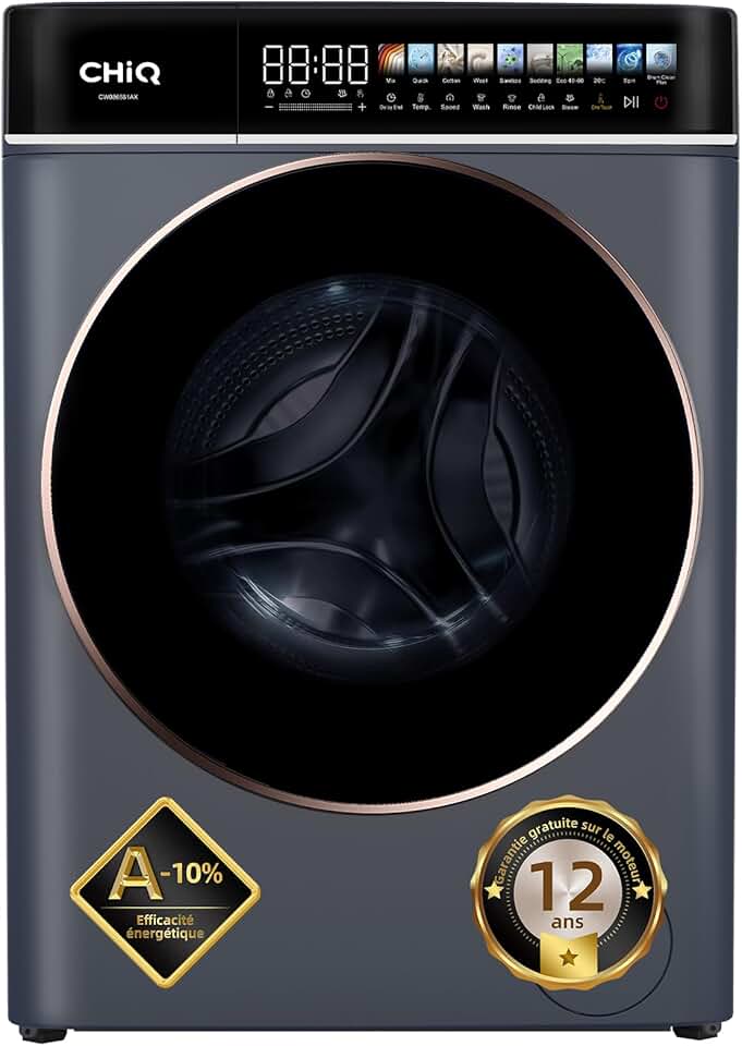 CHiQ - Lave-linge 8kg, écran LED tactile, vapeur, 1400tr/min, CW086581AX