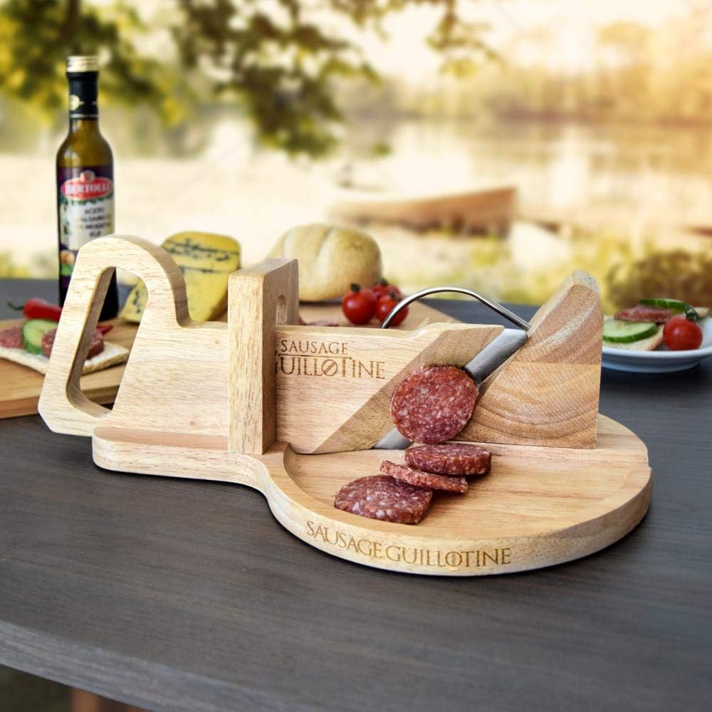 Mikamax - Guillotine à saucisse bois massif - coupe-légumes, tranche-fromage - compacte et robuste