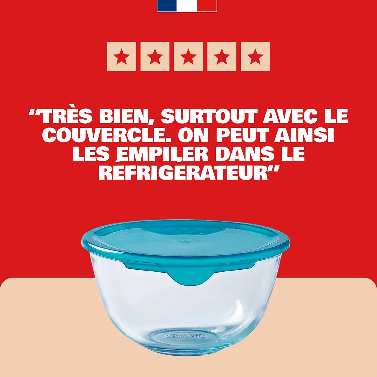 Pyrex - saladier gigognable 1.1L - verre borosilicate, couvercle