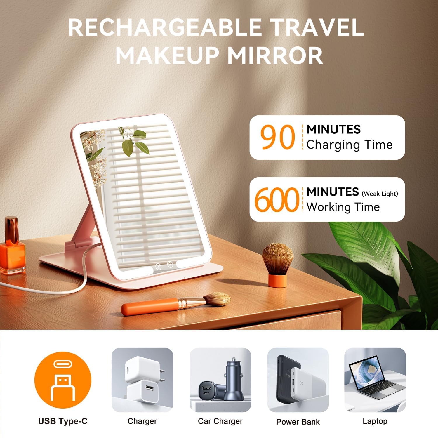 Auxmir - miroir maquillage série LED - 48 LED - USB rechargeable, écran tactile