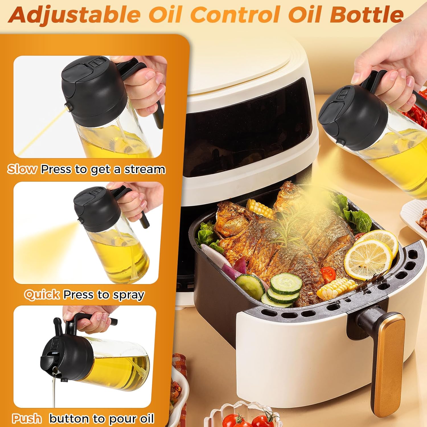 Spray Huile Cuisine - vaporisateur 2 en 1, 470 ml, idéal friteuse, grill