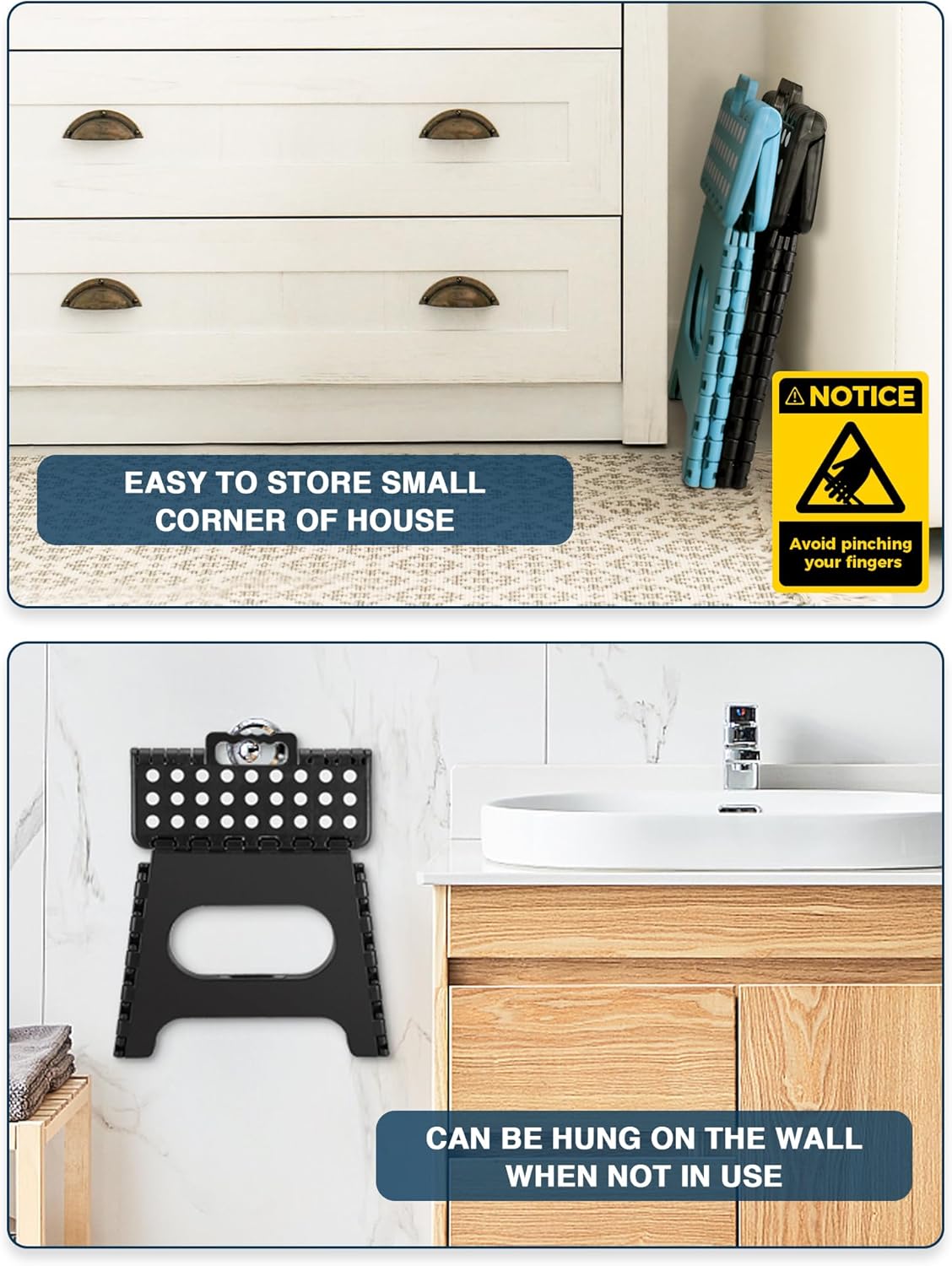 HOUSE DAY - Tabouret pliant 27 cm - 150kg, léger, compact noir