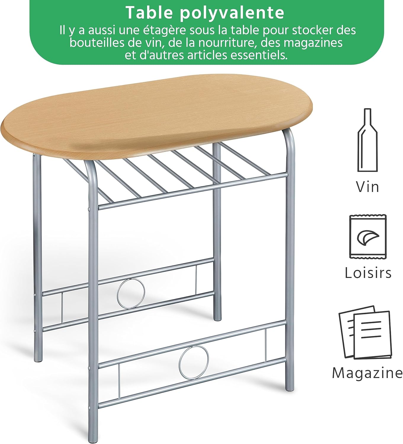 Yaheetech - ensemble table à manger ronde 90x53x75,5cm bois/métal 3 pièces