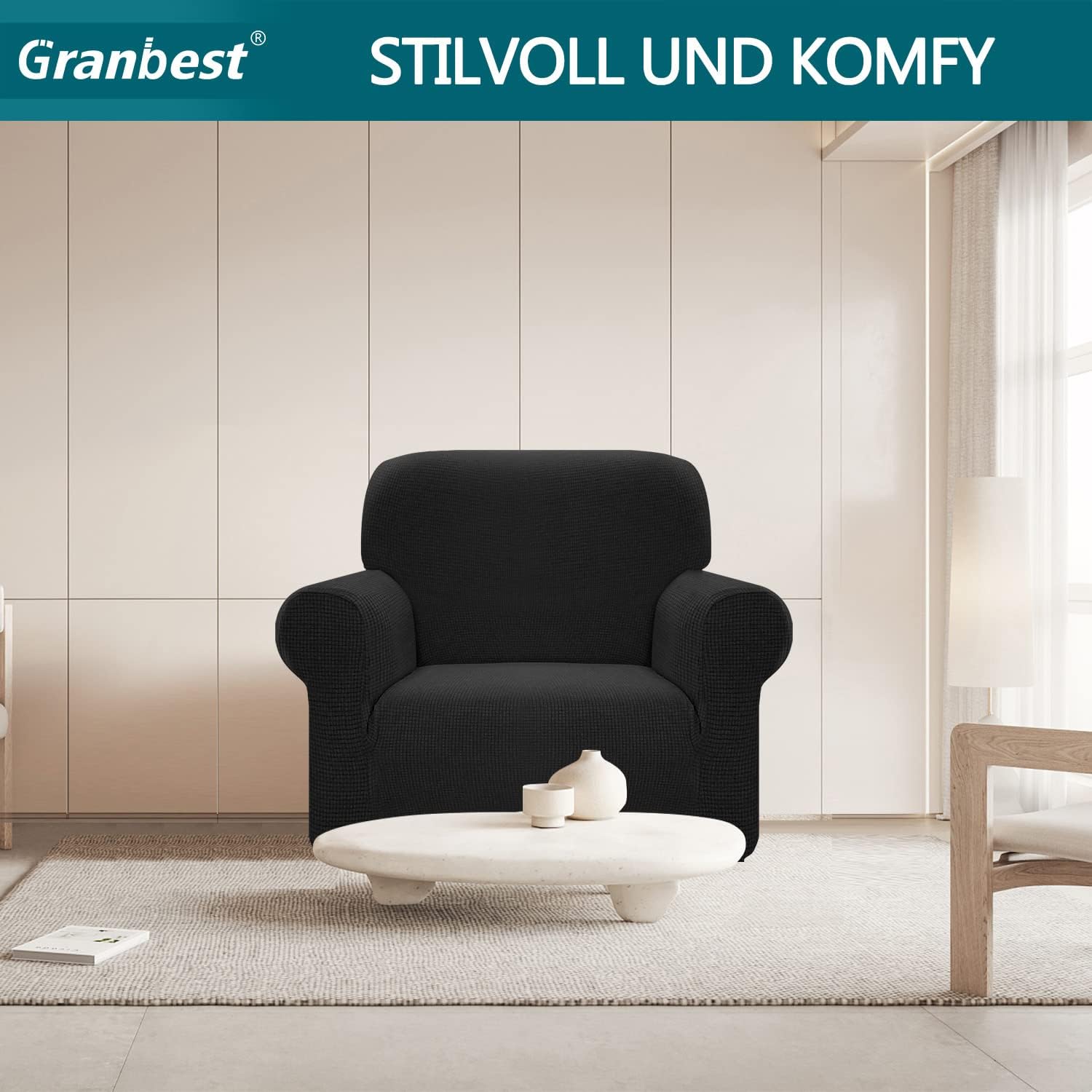 Granbest - housse canapé stretch 1 place - spandex imperméable, mousse antidérapante, coloris noir