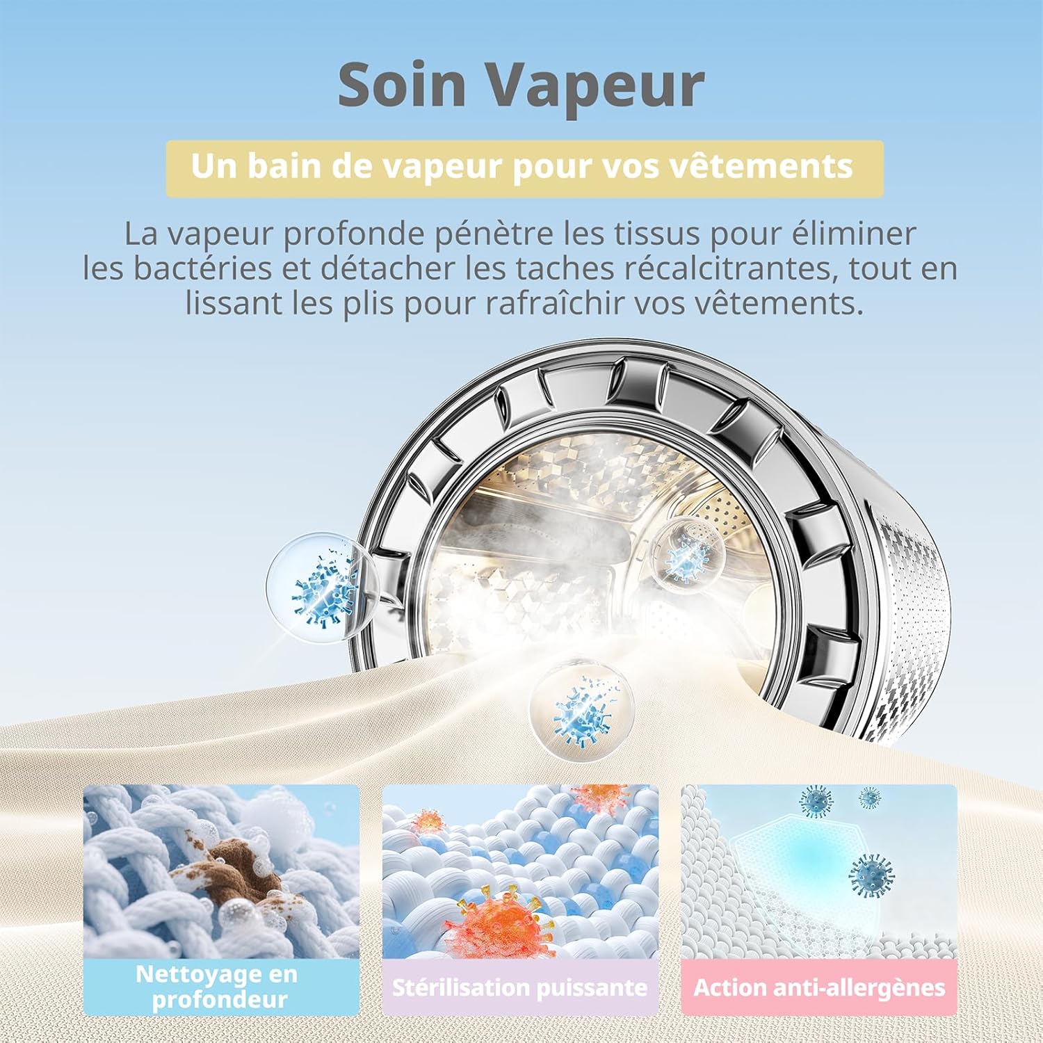 COMFEE' - lave-linge 10kg, vapeur, moteur BLDC, tactile, blanc, CFP03EW100W-FR