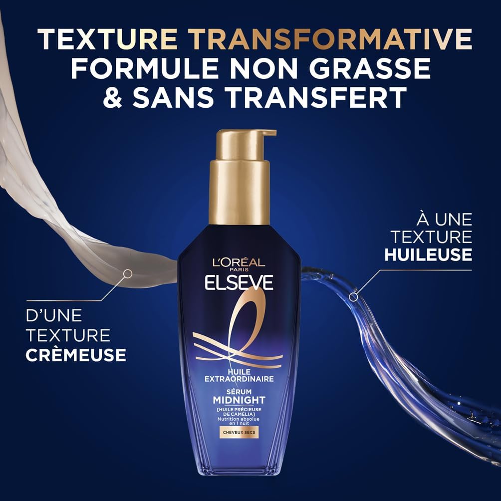 L'Oréal Paris - Elseve Huile Extraordinaire - 100ml - Sérum capillaire nuit cheveux secs, nutrition, sans transfert