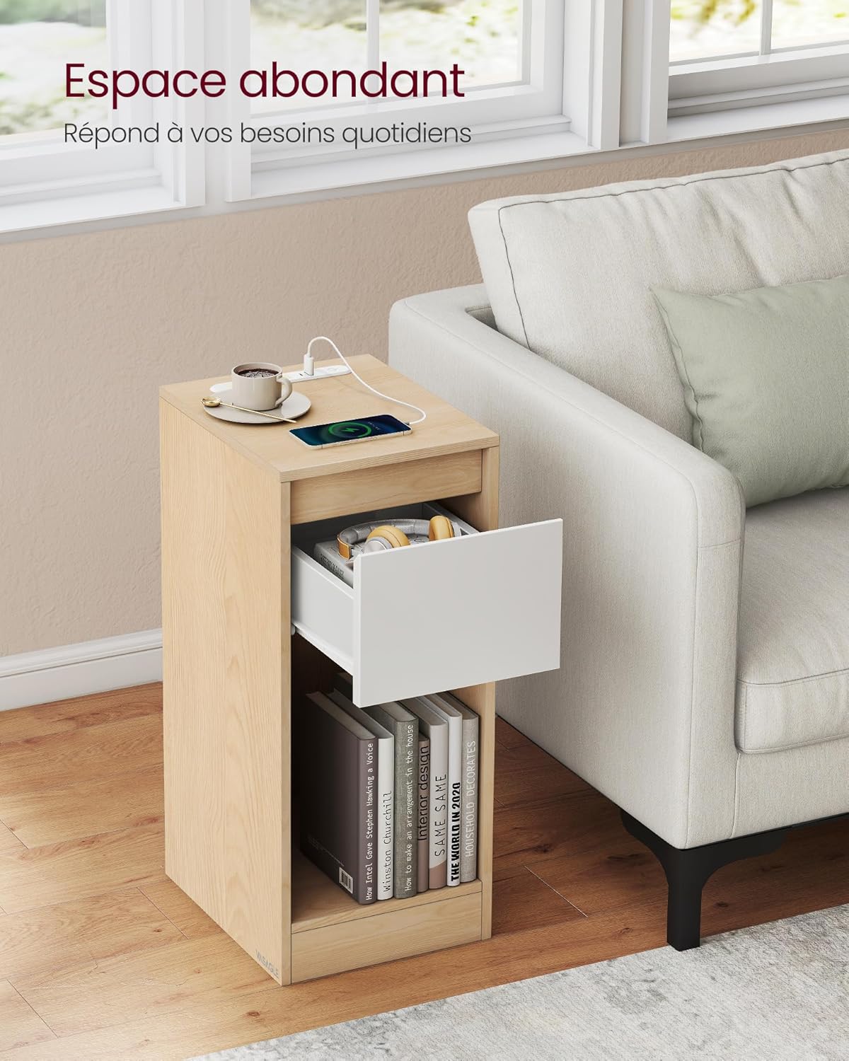 VASAGLE - table de chevet lot de 2 - rangement LED USB - LET710Y01