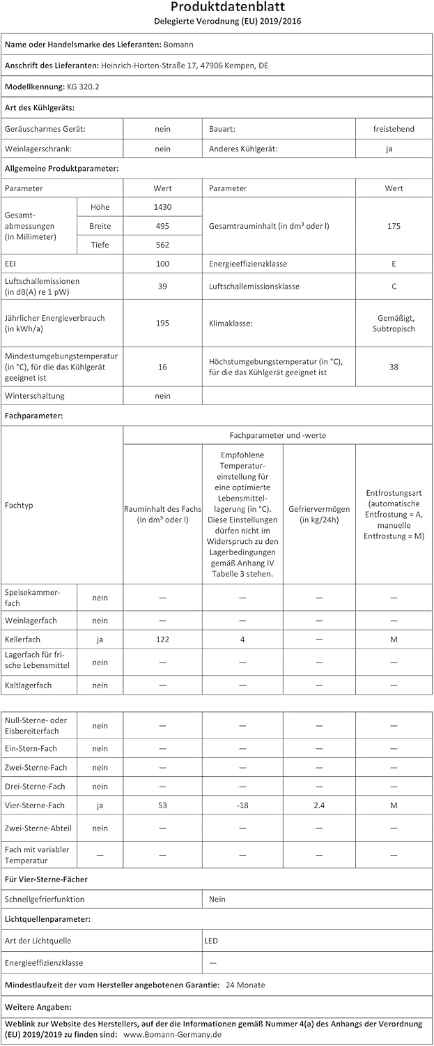 Bomann - réfrigérateur-congélateur - 175L - temp. réglable, portes réversibles, pieds ajustables - KG320