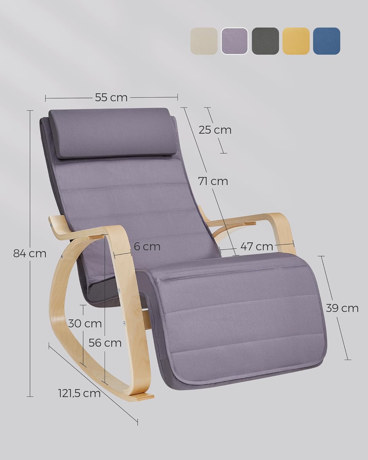 SONGMICS - fauteuil à bascule - 121,5x67x84cm - accoudoirs bois, repose-pieds réglable, capacité 150kg LYY010GZ02